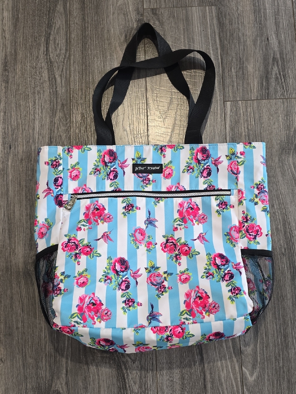 Betsey Johnson 15.6" Zip Beach Tote, Large Durable Polyester With Mesh Pockets